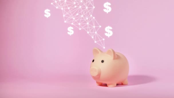 Piggy bank isolated on pink background. Saving money concept. - Footage, Video
