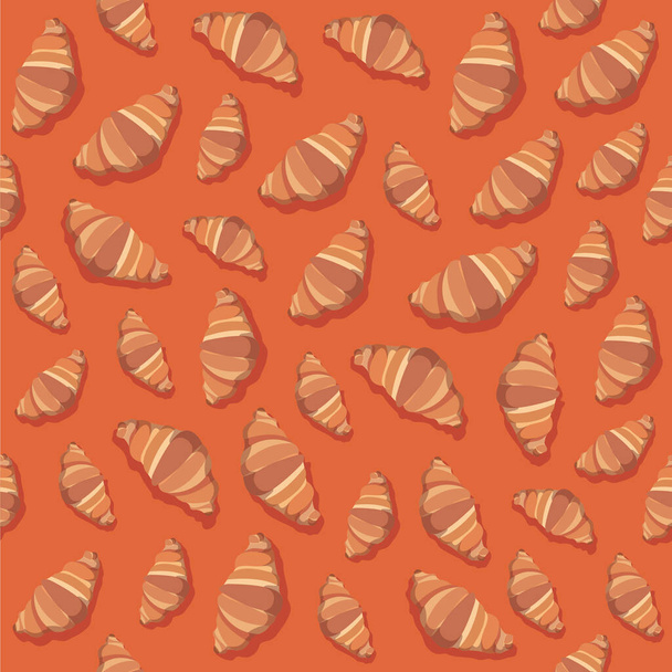Croissants auf orangefarbenem Hintergrund. Endloser Hintergrund für ein Café mit dem Bild von Gebäck - Vektor, Bild