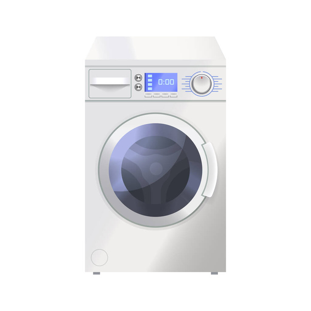 Modern household washing machine, vector icon or mockup. Template of home appliance for cleaning clothes. Laundry machine or clothes washer, smart wasching technology. - ベクター画像