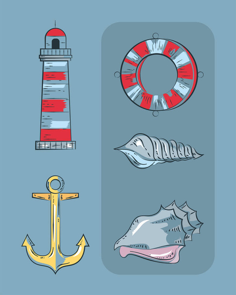 nautical maritime icons set design - Vector, Image