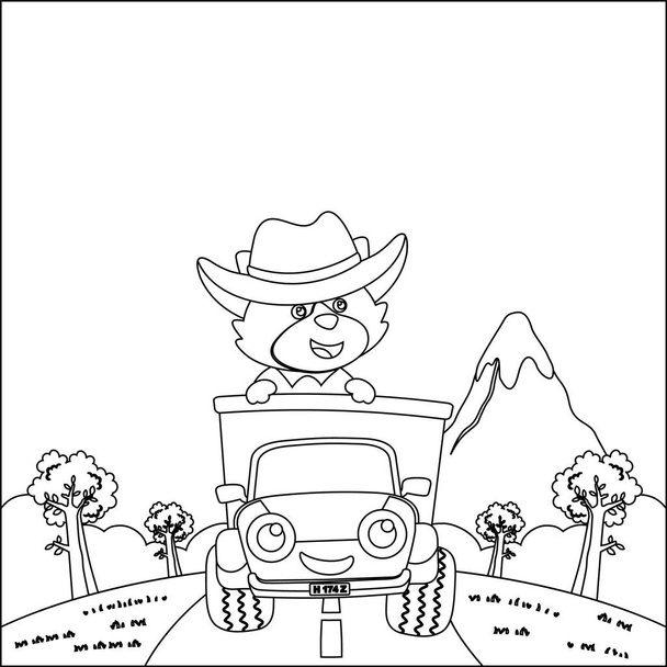 Vektor Illustration von niedlichen kleinen Fuchs auf einem LKW in den Wald gehen, Cartoon isolierte Vektor Illustration, Kreativer Vektor Kindliches Design für Kinder Aktivität Malbuch oder Seite. - Vektor, Bild