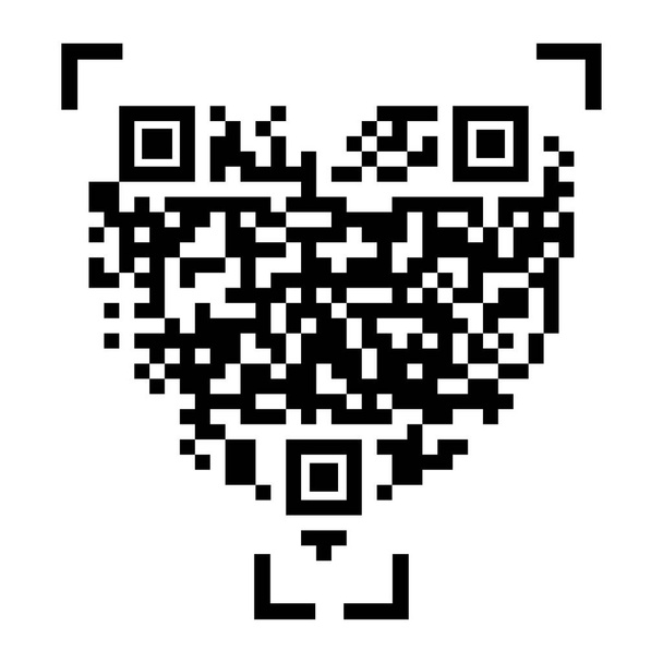 Icono de escaneo de código Qr. Corazón rojo. Símbolo de amor. Ilustración vectorial. Imagen de archivo. EPS 10. - Vector, imagen