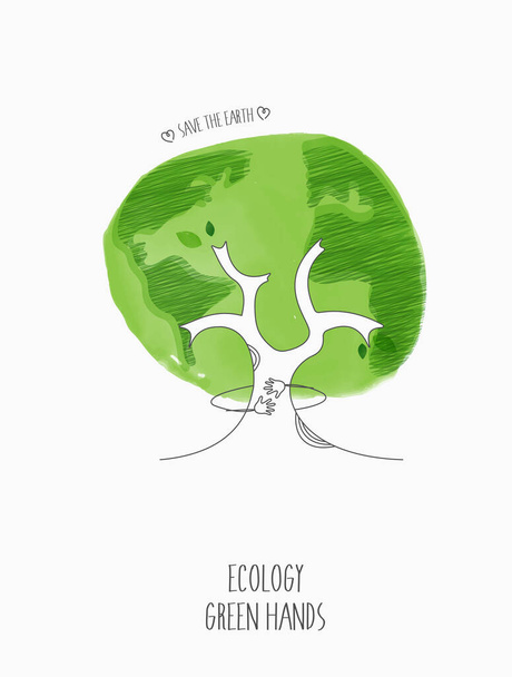 Environmentally friendly planet concept. eco with green tree, hands for saving environment, save clean green planet, ecology concept. card for world earth day. "Earth Day, 22 April" vector design. - Vetor, Imagem