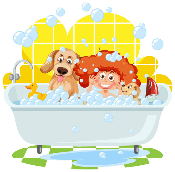 Děti hrající bubliny ve vaně ilustrace - Vektor, obrázek