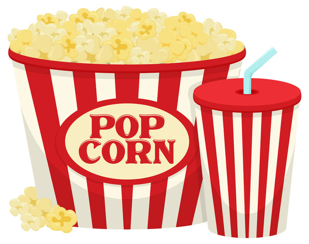 Popcorn box with paper glass illustration - Вектор,изображение