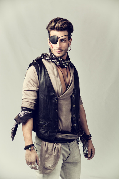 Handsome Young Man in Pirate Fashion Outfit - Fotó, kép