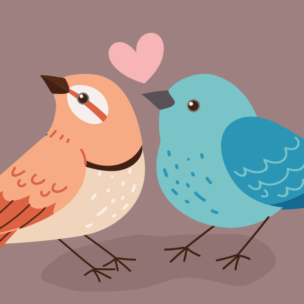 birds love hearts romantic design - Vector, Imagen