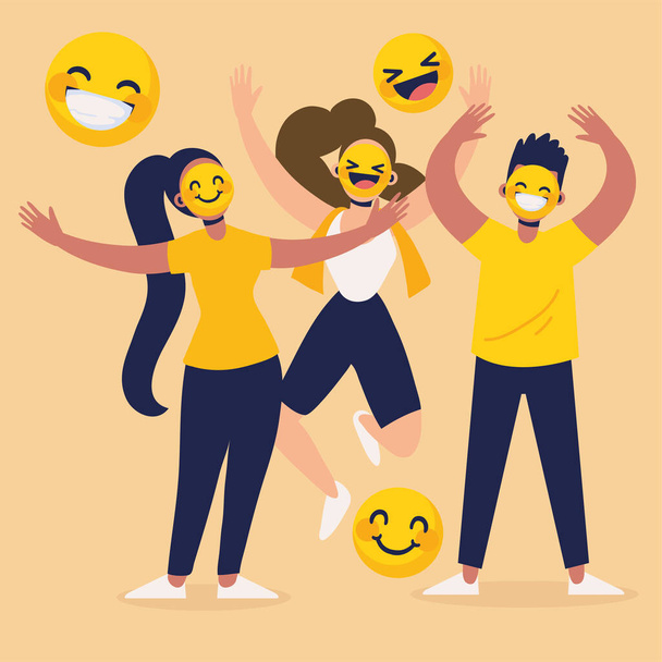 άνθρωποι γιορτή ευτυχία χαμογελώντας emoji - Διάνυσμα, εικόνα