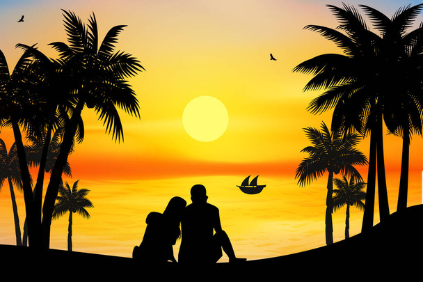 cute couple fall in love silhouette - Vector, Image