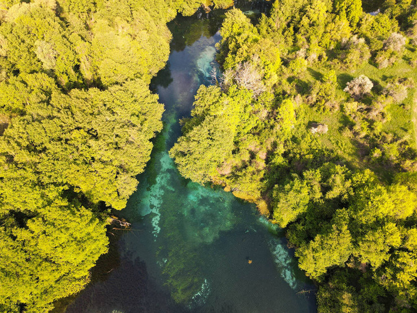 Vista del dron en la fuente de agua dulce de Saint Naum en Macedonia - Foto, imagen