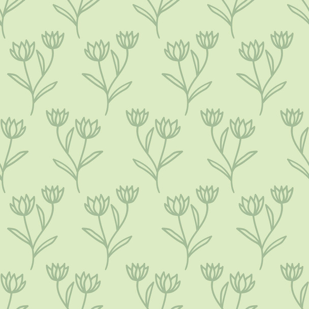 Patrón de repetición de vector floral verde con garabatos de flores dibujadas a mano - Vector, imagen