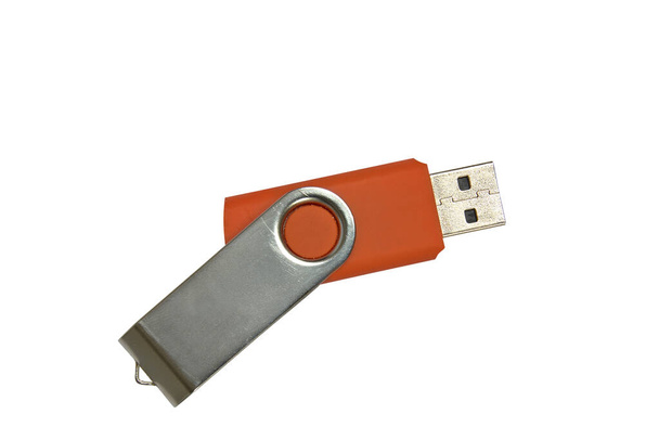 Orange USB Key isolated with clipping path on white background - Zdjęcie, obraz