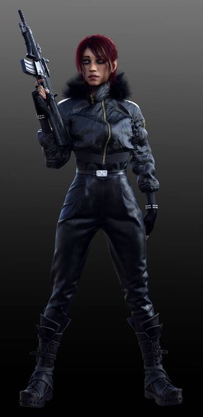 Городская фехтовальщица в черном пуховике с гуном - Фото, изображение