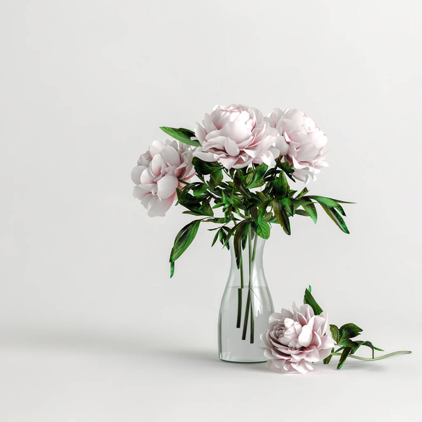 3d illustration of vase flowers isolated on white background - Fotografie, Obrázek
