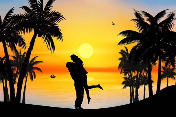 Nettes Paar verliebt sich in Silhouette - Vektor, Bild
