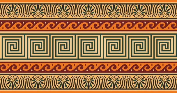Διάνυσμα πολύχρωμο πορτοκαλί κλασικό απρόσκοπτη ευρωπαϊκό εθνικό στολίδι. Εθνοτικό πρότυπο των Ρωμανικών λαών. Σύνορα, πλαίσιο της αρχαίας Ελλάδας, Ρωμαϊκή αυτοκρατορία. - Διάνυσμα, εικόνα
