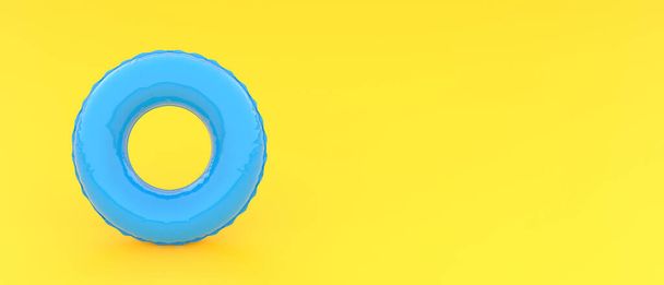 Blue swim ring on yellow background with copy space for text. Minimal summer concept. Colorful summer Banner. - Photo, Image