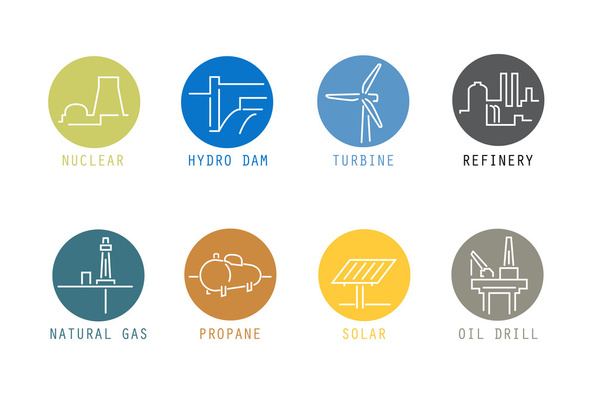 Ícones de Fonte de Energia (linhas finas na cor
) - Vetor, Imagem