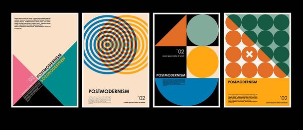 Artworks, posters inspired postmodern of vector abstract dynamic symbols with bold geometric shapes, useful for web background, poster art design, magazine front page, hi-tech print, cover artwork - Vector, Image