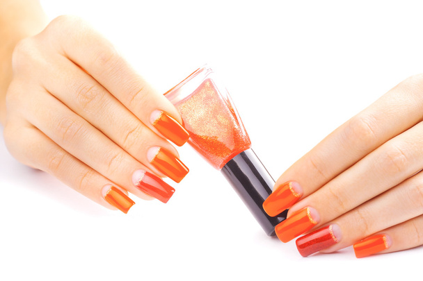 manicure. applying red nail polish. isolated - Photo, Image