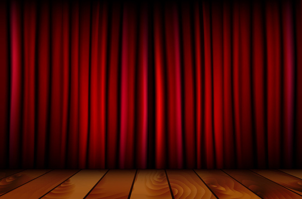 赤劇場のカーテンとフローリングの床 - ベクター画像