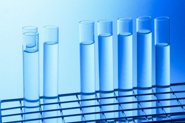 rows of laboratory test tubes - Foto, Bild