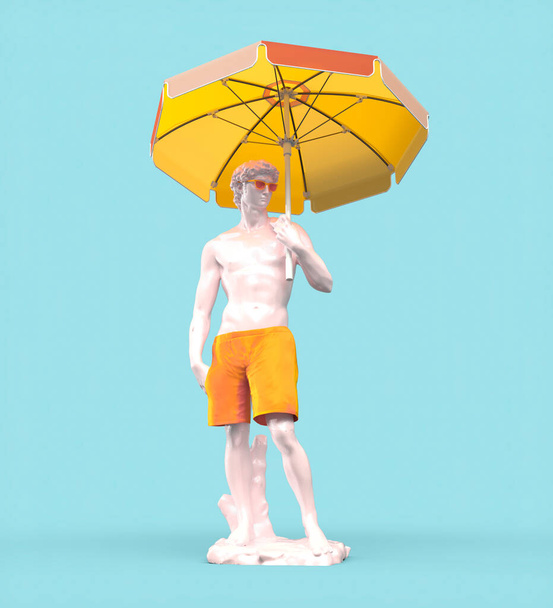 Статуя Давида Микеланджело с зонтиком, 3D рендеринг - Фото, изображение