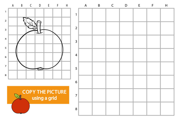 vector ilustración de la cuadrícula de copia de imagen juego de puzzle educativo con manzana garabato - Vector, Imagen