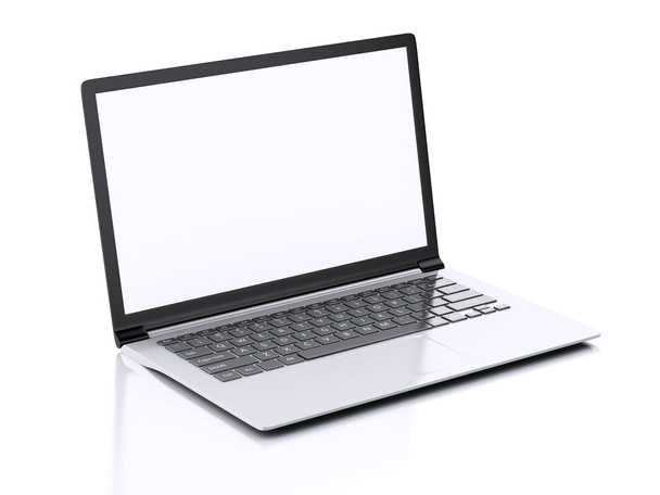 Modern Laptop with white screen. 3d illustration - Fotó, kép