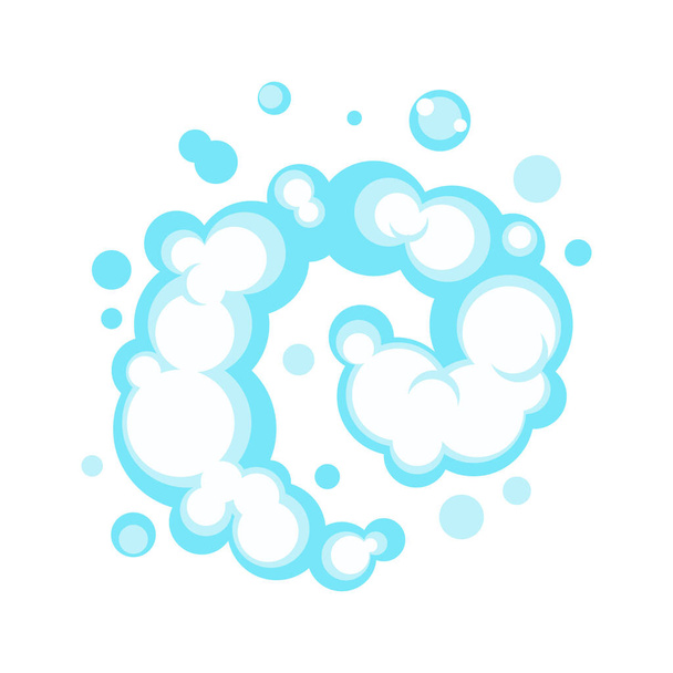 espuma de jabón de dibujos animados con burbujas. Suds de baño azul claro, champú, afeitado, mousse. Ilustración vectorial. EPS 10. - Vector, Imagen