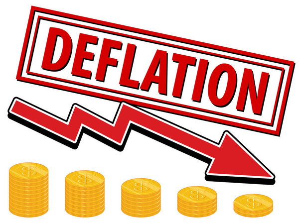 Deflatie stempel met rode pijl naar beneden wijzend illustratie - Vector, afbeelding