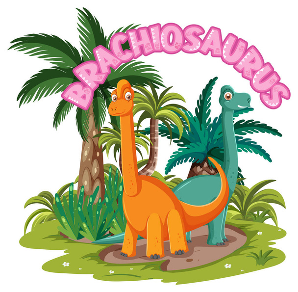 Μικρή χαριτωμένο Brachiosaurus απεικόνιση χαρακτήρα κινουμένων σχεδίων δεινόσαυρος - Διάνυσμα, εικόνα