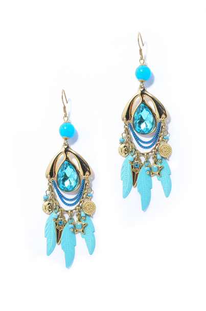 earrings with aquamarine on the white background - Photo, Image