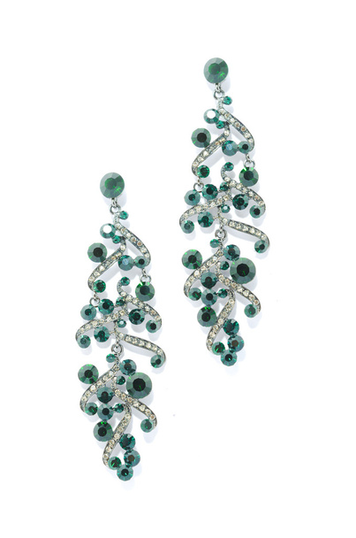 earrings with emerald   on a white background - Zdjęcie, obraz