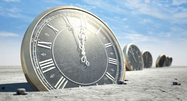 Antique Clocks In Desert Sand - Photo, Image