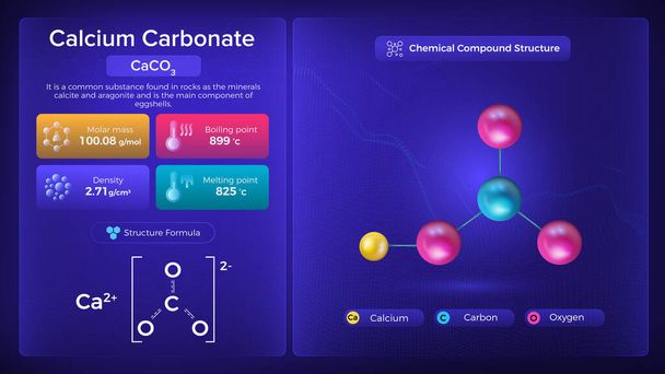 Kalcium-karbonát tulajdonságok és kémiai vegyület struktúra-vektor tervezés - Vektor, kép