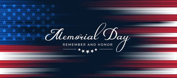 Memorial day usa remember and honor text on abstract american national flag motion light texture background vector design - Vector, Image