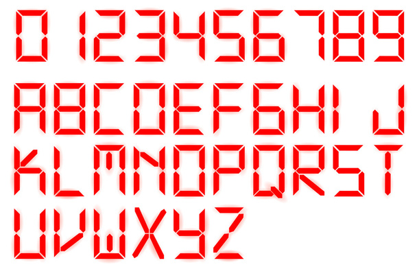 Κόκκινα λαμπερά ψηφιακό στυλ γραμματοσειράς - Φωτογραφία, εικόνα