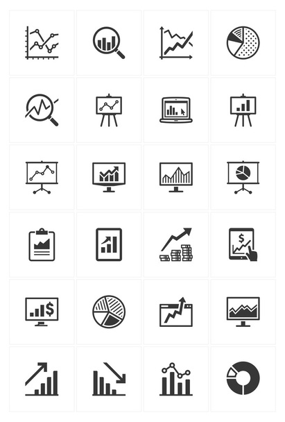 Gráficos y gráficos de negocios Iconos
 - Vector, Imagen