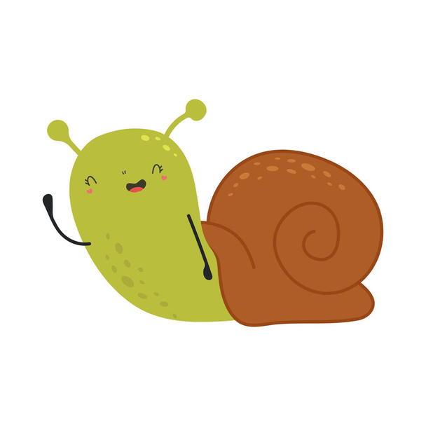 Roztomilý Clipart Snail Illustration v kresleném stylu. Cartoon Clip Art Snail. Vektorová ilustrace zvířete na nálepky, pozvánka na dětskou sprchu, potisk oblečení.  - Vektor, obrázek