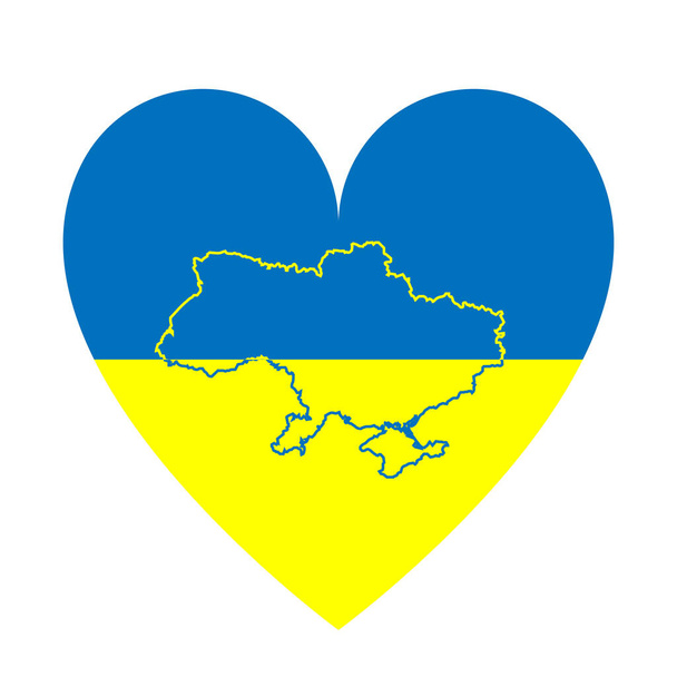 heart shaped flag of ukraine and inside map of ukraine. Vector illustration isolated on white background - Vector, Image