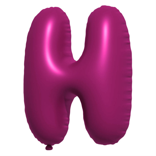Angol ábécé H betű lufi szöveg. Felfújható hélium ballon. A 3D-s lila lufi betűtípusok az ünnepek realisztikus szimbólumai. Ünnepi, születésnap, ünneplés elszigetelt háttér. - Fotó, kép