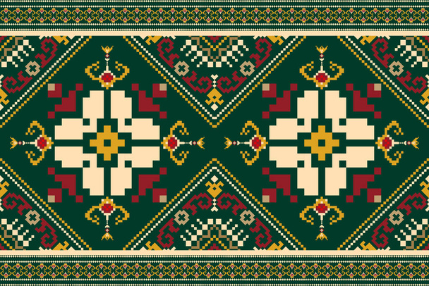 Beautiful knitted embroidery.geometric ethnic oriental pattern traditional on green background.Aztec style,abstract,vector,illustration.design for texture,fabric,clothing,wrapping,decoration,carpet. - Vector, imagen