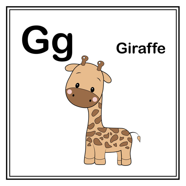 Słodkie dzieci ABC alfabet zwierzęcy G literowa kartka Żyrafa dla dzieci uczących się angielskiego słownictwa - Wektor, obraz