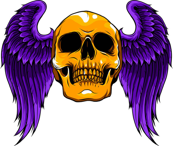 anielskie skrzydła z unikalną ludzką martwą czaszką ilustracji - Wektor, obraz