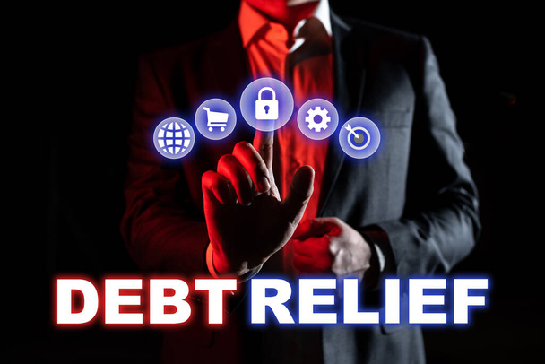 Text caption presenting Debt Relief, Business showcase partial or total remission of it especially those by countries -47747 - Photo, Image