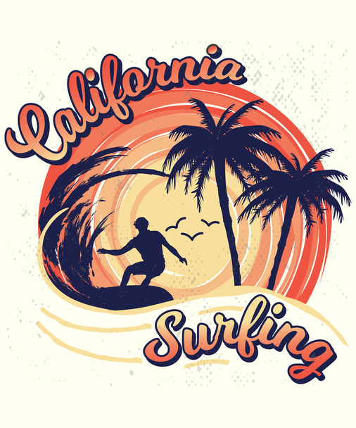 Καλιφόρνια Surfing Summer T-shirt Σχεδιασμός για τους λάτρεις του σερφ - Διάνυσμα, εικόνα