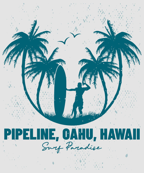 Pipeline Oahu Hawaii Zomer Surf T-shirt ontwerp - Vector, afbeelding
