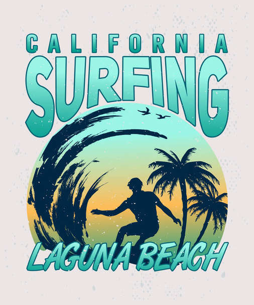 カリフォルニアサーフィンラグナビーチ夏サーフTシャツデザイン - ベクター画像