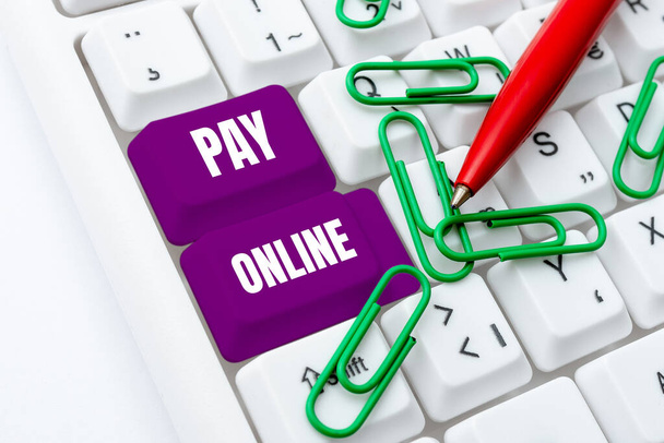 Szöveg felirat bemutatása Pay Online, Üzleti ötlet vásárolni termékek vagy szolgáltatás hitelkártyával bármely honlapon -48896 - Fotó, kép